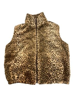 VTG Maxx Meren Faux Fur Leopard Print Vest Made in USA Y2K Aesthetic Size M